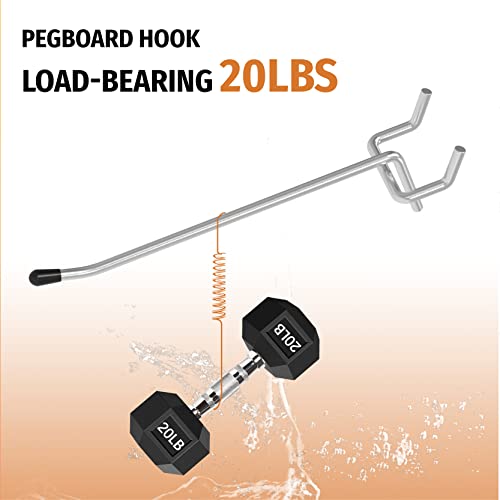 HUHOLE Pegboard Hooks 2 Inch 50PC, Ideal Garage Organization, Wall Storage Tool Organizer, Fit 1/4" 1/8" Peg Board with Plastic Tip (Silver, 2 Inch)