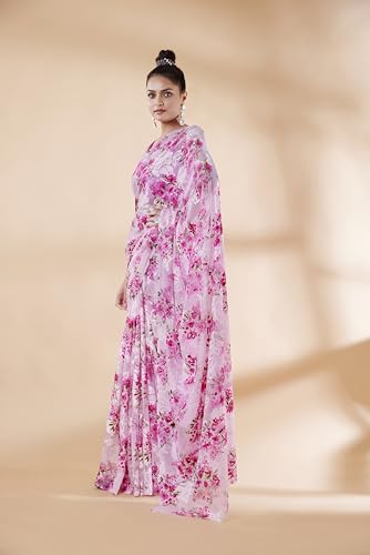 Image of Garden Vareli Summer Roganza Viscose Brasso Floral Print Saree with Unstitched Blouse Piece