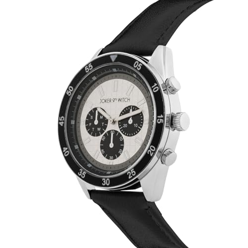 Image of Joker & Witch Cobalt 44mm Silver Dial Black PU Leather Strap for Men