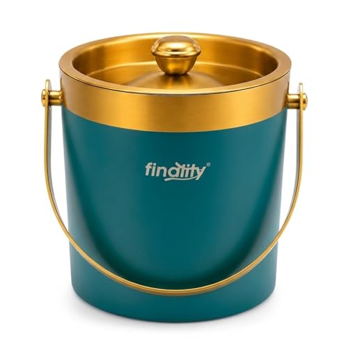 Image of finality 1 LTR Double Walled Stainless Steel Insulated Ice Bucket with Lid (Gold+Dark Green)