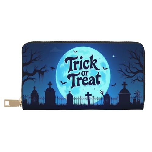 Wallet Women - Gothic Blue Graveyard Print Leather Wallet for Women with Zipper, Cute Bifold Long Ladies Wallets - Main Image