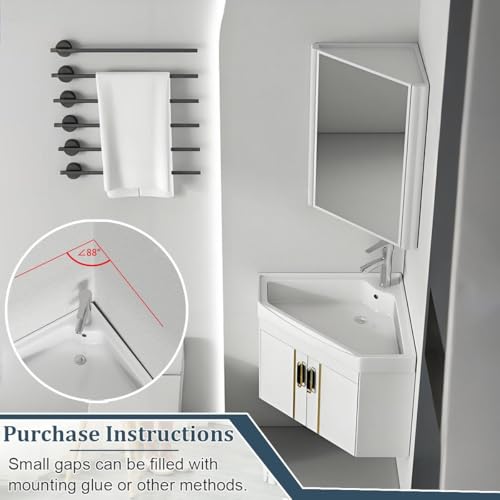 Vani de baño esquinero con fregadero y espejo, armario de pared que ahorra espacio, juego Clete con grifo y accesorios para baños pequeños (blanco, 56 cm)