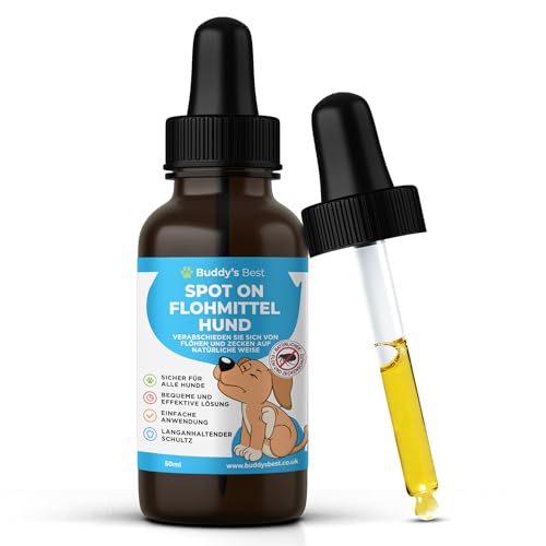 BUDDY'S Best 50ml Spot On Flohmittel Hund Bei Befall - Floh Zeckenschutz Hund - Flöhe Hund - Zeckenmittel Für Hunde - Spot on Hund Anti Floh Hund