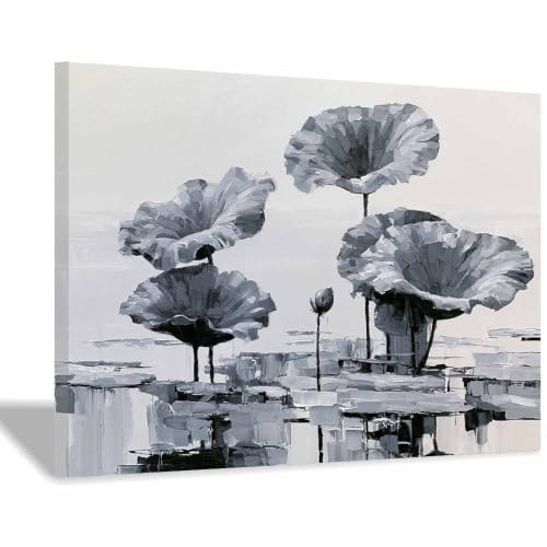 Peinture au lotus monochrome deco maison affiche noir et blanc cadre tableau HOQIU 30x40cm