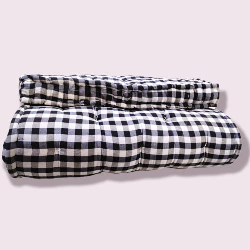 Image of ATOOTFUSION 5-Inch Thick Big Queen Size Cotton Box Quilt Mattress | Medium Firm | Foldable & Reversible | White and Black Checkered | Super Queen (78X60X5 Inches)
