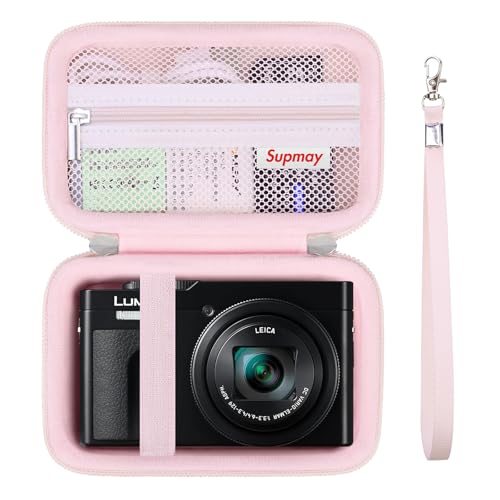 Supmay Cámara Funda para Panasonic LUMIX DC TZ99E K Cámara Compacta con Zoom para Viajes/LX10 ZS200D ZS200 ZS80D ZS80 ZS100 ZS70 ZS60 Cámara, con Bolsillo de Malla para batería, Gelatina Rosa