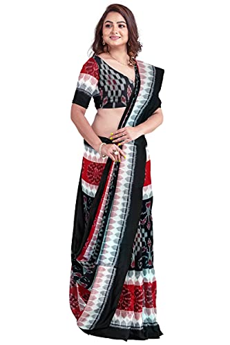 Image of Odisha Sambalpuri Handloom Ikat Women's Cotton Saree, Odisha Handloom Handmade Pure Cotton Khandua Saree, Ikkat Orissa Traditional Handloom Saree Without Blouse