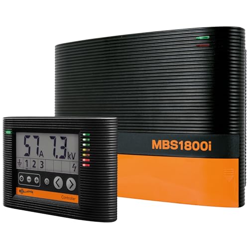 Gallagher MBS1800i Multi Power Electric Fence Charger | 18.0 Joule 12v Battery, Solar, or 110v AC Energizer with External Control and Display Panel | Powers Up to 200 Miles / 1200 Acres