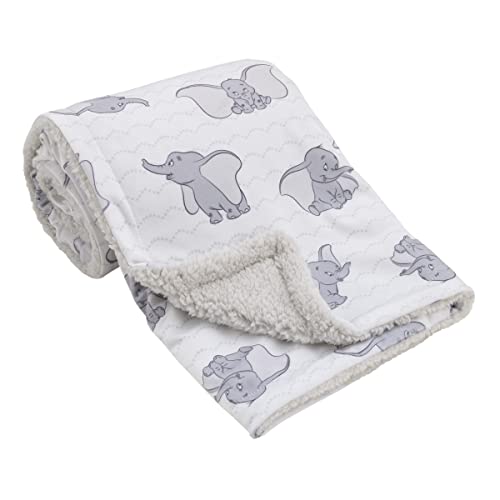 Image of Disney Dumbo White and Grey Super Soft Baby Blanket with Sherpa Back