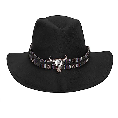 Vintage Cowboy Hat For Women Men, Black Felt Cowgirl Hat Mexican Western Cowboy Hat Wide Brim Sombreros Vaqueros Para Mujer #TOP24