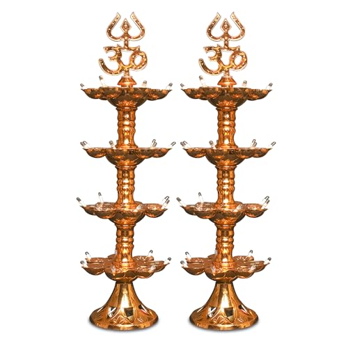Electric Plastic Light Pooja Diya with LED Spark Home Temple Decor Electric Diya Golden Mandir Diya Diwali Diya Lamp (4 Layer 2)