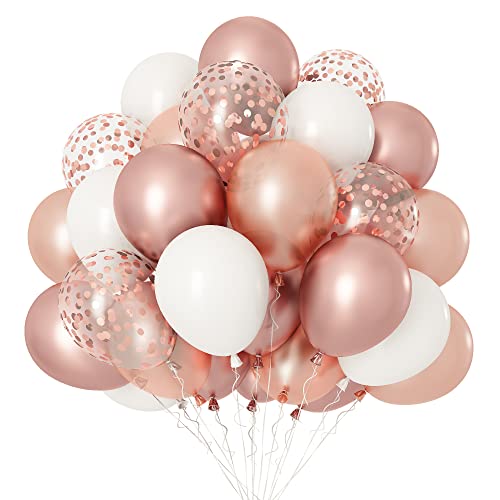 Ballons Or Rose et Blancs, 20 Pcs 12 Pouces Ballon Confettis Métallique Or Rose Ballons de Fête en Latex Or Rose Ensemble pour Anniversaire Mariage Baby Shower Décorations de Fête Cover