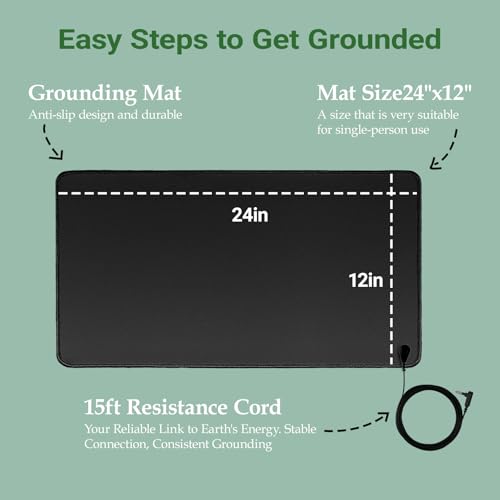 EOHELGRO Grounding Mat Kit, Grounding Mat with 15 Foot Cord and Grounding Wristbands, Earth Mat Grounding Pad for Sleep, Energy, Pain Relief, Inflammation, Feet and Back Pain(23.6" x 11.8")