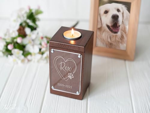 Image of Personalized Pet Memorial - Dog Memory Box Keepsake with Photo, Cat Cremation Urn for Ashes Candle (Medium, Text Engraving)