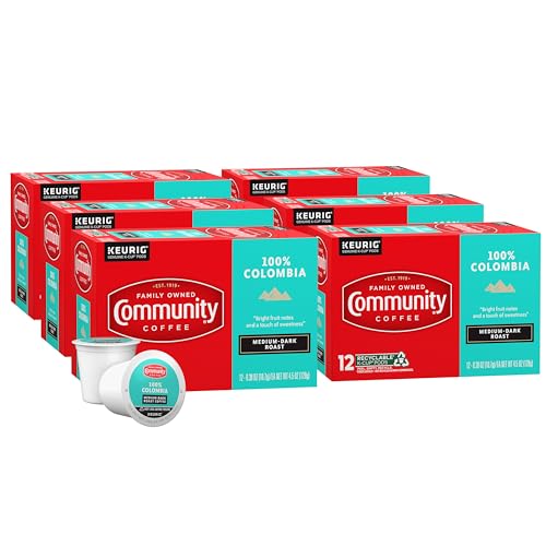 Image of Community Coffee 100% Colombia Coffee Pods, Medium Dark Roast, Compatible with Keurig 2.0 K-Cup Brewers (12 Count, Pack of 6)