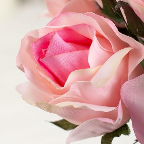 Factory Direct Craft Soft Pink Artificial Silk Flower Nosegay Rose Bunch Bouquet - Faux Roses Stems for Floral Arrangement (12 Inches High)