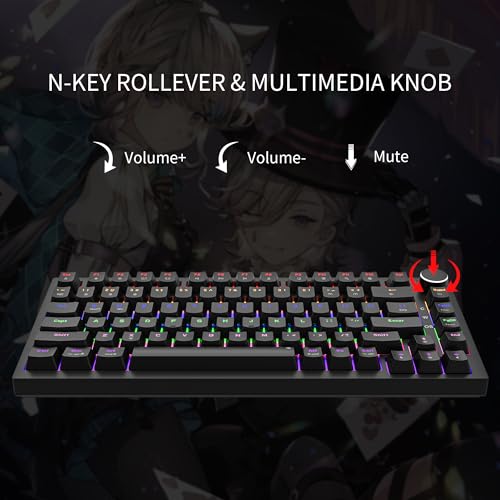 Newmen GM326 Mechanische Tastatur mit Kabel,Gaming Tastatur 75% Prozent,TKL Hot Swap LED Beleuchtung USB C Mini Mechanische Tastatur mit Knopf,für PC/Win/Mac,QWERTY Layout,Schwarz,Rote Schalter – Bild 4