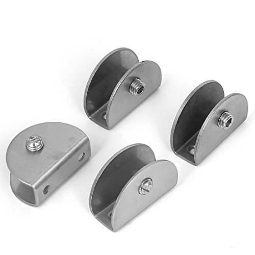 Aexit 4Pcs Half Clamps Round Shaped 12mm Thick Glass Clip Clamp Bracket Hand-Screw Clamps Silver Tone