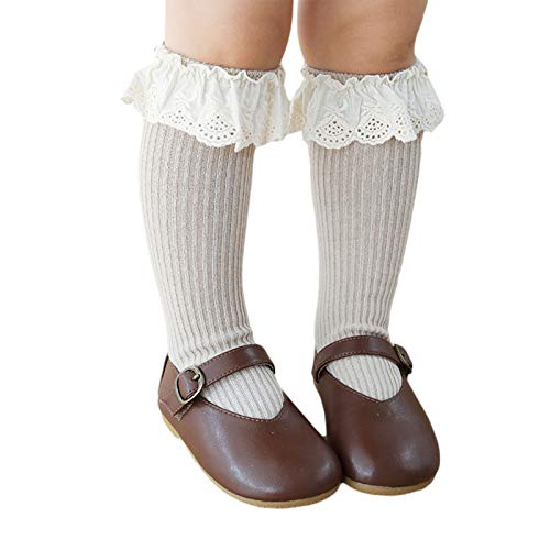 Toddler Girls Knitted Socks with Ruffled Lace Cute Middle Tube Stockings for Spring Autumn2