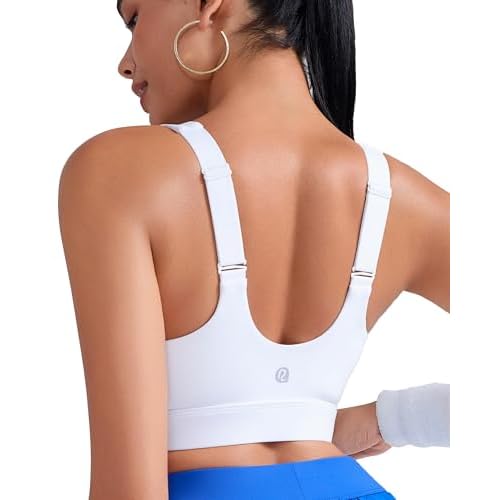 RUNNING GIRL Adjustable Straps High Impact Sports Bra for Women,High Support Workout Sports Bras with Sewn in Pads A-white Small