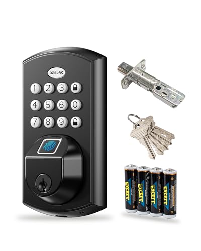 DESLOC-A100F-Keyless-Entry-Door-Lock-Fingerprint-Door-Lock-Front-Door-Lock-Smart-Lock-Deadbolt-for-Front-Door-Easy-Installation-Emergency-Power-Port12-Months-Battery-IP54-Waterproof-5-Keys