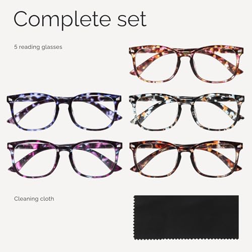 Image of CCVOO +4.5 Clear Vision Reading Glasses for Women - 5-Pack Blue Light Filtering Readers with Spring Hinges
