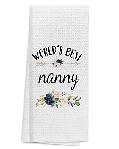 TNUW Best Grandma Kitchen Towels 16″×24″,World’s Best Nanny Floral Soft and Absorbent Kitchen Tea Towel Dish Towels Hand Towels,Birthday Christmas Thanksgiving for Nanny Grandma
