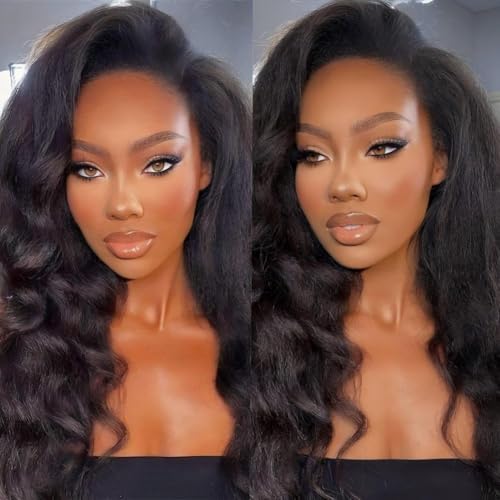 ISEE 3 In 1 Half Wig Kinky Straight Glueless Wigs Human Hair Comfortable Fit No Glue Needed Wear & Go Seamless Clip In Wigs 18 Inch