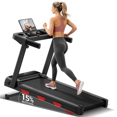 Image of CURSOR Folding Treadmill with Auto Incline 0-15%, 3.0HP Low Noise Portable Walking Pad Treadmill for Home, 0.6-7.5 MPH Speed, 3 LED Display, 350LBS Capacity