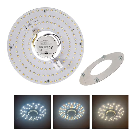 MAKA Circolina LED Universale per Plafoniere con Cambio Temperatura (6500K - 4000K - 3000K), Plafoniera LED con Magnete, Installazione Facile (Switch, 24W)