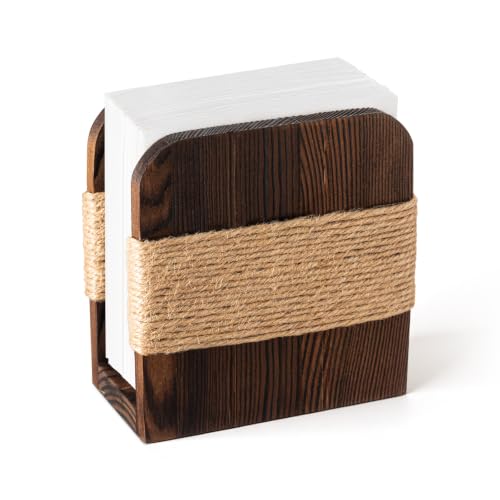 Image of Natural Wooden Napkin Holder, Farmhouse Style, Brown