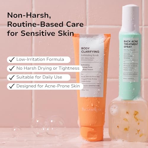 Image of BellamiLuxx 3-Step Back & Body Acne Treatment Set - Body Acne Soap Bar, Exfoliating Scrub & Bacne Spray - For Body Bumps, Congestion & Breakouts - For Back, Chest, Shoulders