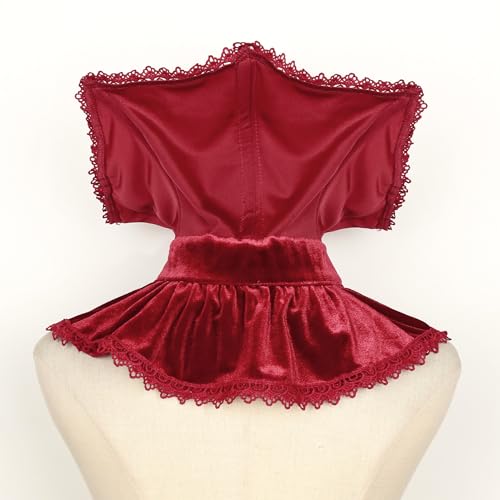 keland Gothic Vampir Kragen Hexe Samt Viktorianisch Halskrause für Damen Halloween (Z-Rot)
