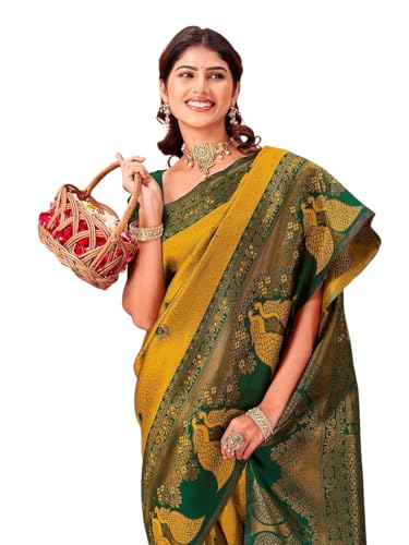 Image of SIRIL Women's Banarasi Soft Silk Saree Pure Silk with Unstitched Blouse Piece