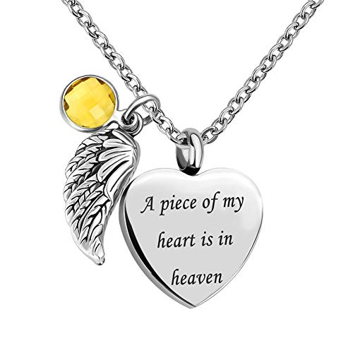 LovelyCharms Love Heart Angel Wings Urn Necklace for Ashes Stainless Steel Keepsake Memorial Cremation (November)