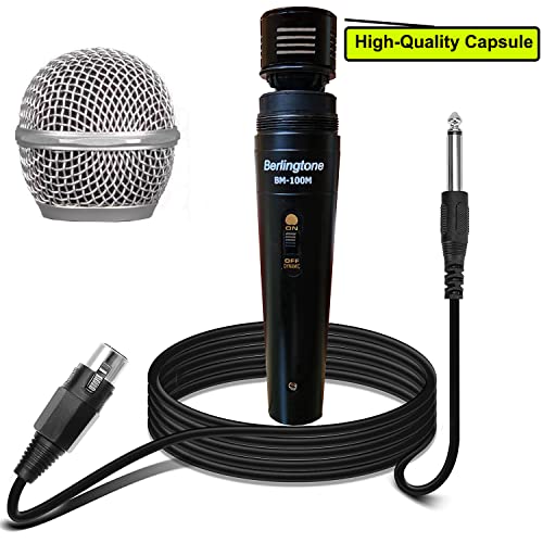 Berlingtone Br-100M Classic Style Metal Casing Cardioid Dynamic Vocal Microphone With 25' Xlr Cable, Spherical Mesh Grille With Built-In Pop Filter Professional Microphone For Singing, Recording #TOP1