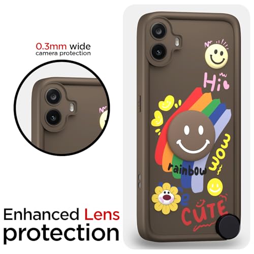 Image of Pikkme Back Cover for CMF by Nothing Phone 1 | Soft Silicone| Cute Rainbow Smile & 3D Cartoon Flower Design | Shockproof Raised Camera Protection Bumper Case (Brown)
