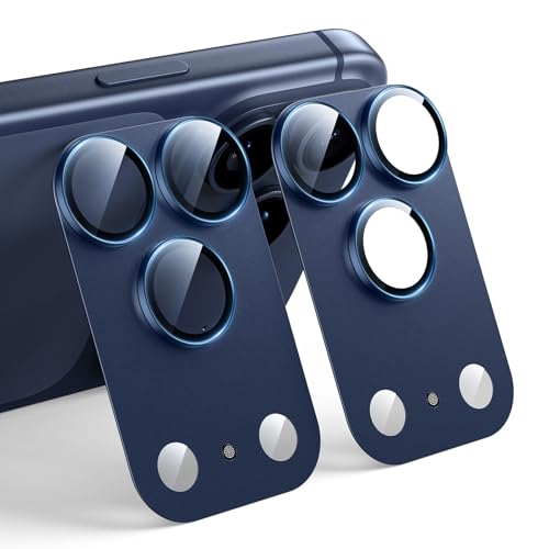 TAURI 2 Stück Kameraschutz für iPhone 17 Pro 6 3 9H Gehärtetes Glas Platte aus Aluminiumlegierung Matt Kratzfestes Kamerafolie Kamera Linse Schutzfolie - Tiefblau