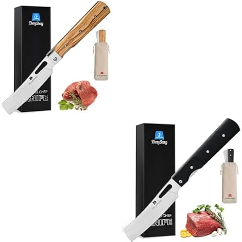 ZhengSheng 4.8" Folding Chef knife Olive handle Bundled with G10 handle for Outdoor Camping BBQ trip Cooking Cover