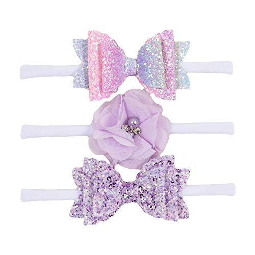 Baby Girls Nylon Headbands and Bows Toddler Glitter Bowknot Hairbands Newborn Hair Accessories Gift Party Shower (Set B-6pack)2