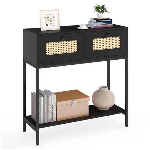 Giantex Rattan Console Table, 32" Boho Entryway Table with 2