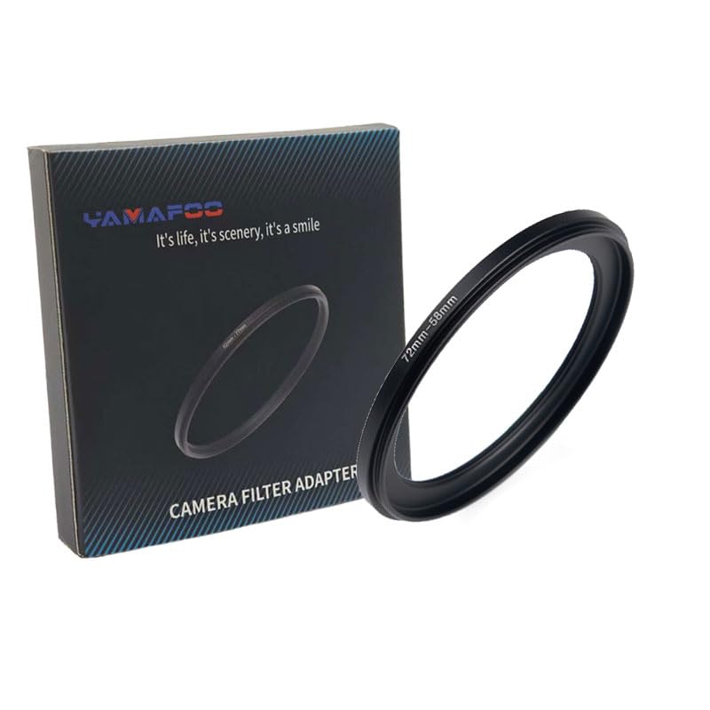 YAMAFOO 72mm to 58mm Step-Up Ring/Step Down Rings Filter Adapter for All Brands UV ND CPL Metal Ring Step-Up Rings Adapter Filter,Black (72-58)