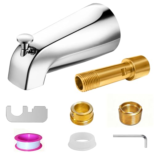 Metal Chrome Bathtub Spout with Diverter, All Metal,5.3 Inch Tub Spout, Fits 1/2\" Copper Slip-On and 1/2\" or 3/4\" IPS Threaded Pipes, Leak-Free, Slip Fit Tub Spout with Pull-Up Diverter