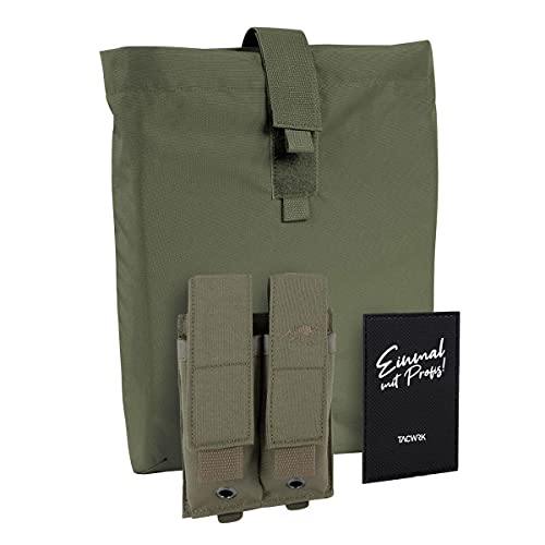 TACWRK x Tasmanian Tiger TT Dump Pouch + Tasmanian Tiger TT DBL Pistol Mag Pouch MKII Rubber Fun Patch - Bundle Depot-Sack + Magazin-Tasche + Rubber Morale Patch Cover
