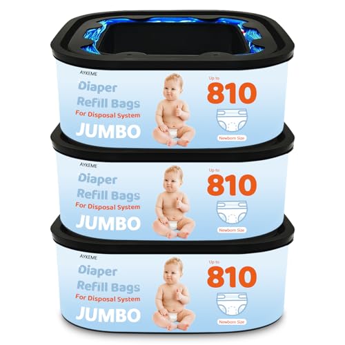 Image of Jumbo Square Refills Disposal Bags Compatible with Diaper Genie Compact & Select Pails (Not Fit Classic),Hold Up to 810 Newborn-Sized Diapers Per Refill(3 Pack)