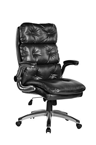 Bosmiller Office Chair High Back Leather Executive Computer Desk Chair - Adjustable Tilt Angle and Flip-up Arms Swivel Chair Thick Padding for Comfort and Ergonomic Design for Lumbar Support