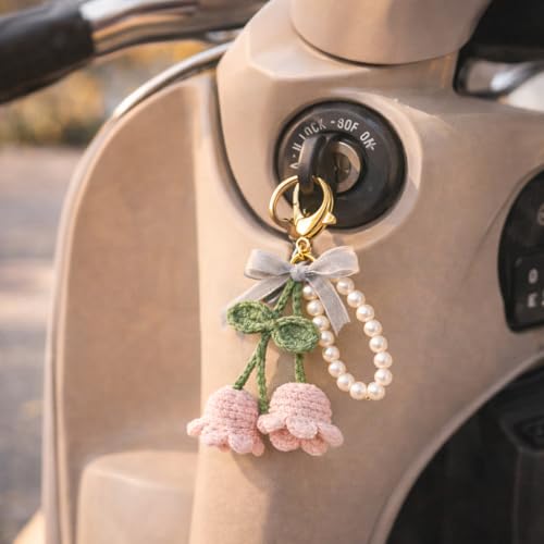 Image of Handmade Crochet Cherry Keychain for Girls & Women, Cute Pink Fruit Key Ring, Knitted Bag Charm for Purse, Backpack & Car Keys, Soft Yarn Handmade Gift, Aesthetic Accessory