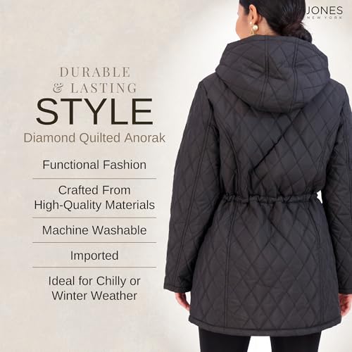 Jones New York Black Diamond-Quilted Anorak with Faux Fur Lining - X-Large Winter Coat for Women - Image 5