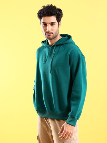 Image of The Indian Garage Co Men Regular Fit Solid Overhead Hooded Sweatshirt