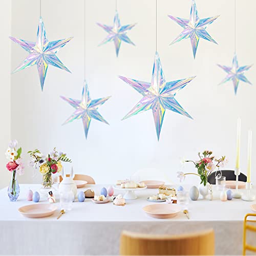 3 Pack Iridescent Decor Hanging Decorations, Rainbow Shine Party Ornaments Iridescent Party Decorations For Wedding Birthday Christmas Frozen Theme Party (Iridescent 6 Point Star) #TOP5